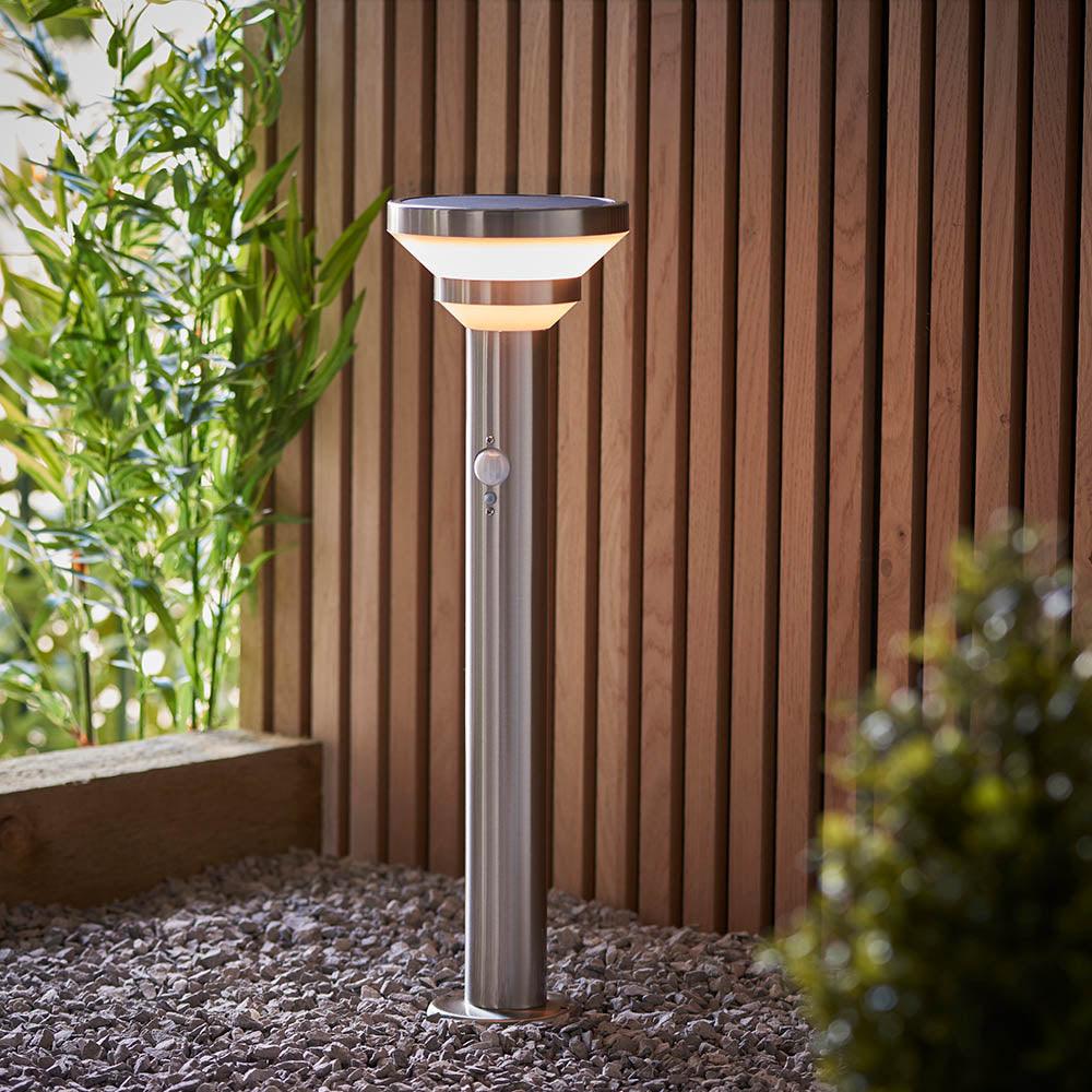 Halton 1 Light Solar Stainless Steel Outdoor Post With PIR