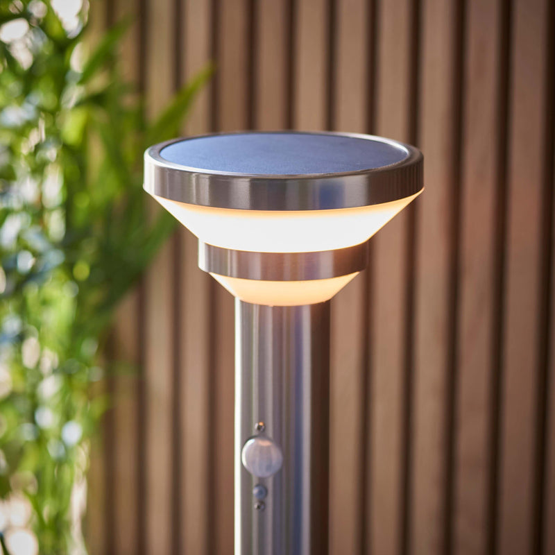 Halton 1 Light Solar Powered Brushed Stainless Steel Outdoor Post With PIR Sensor 96926