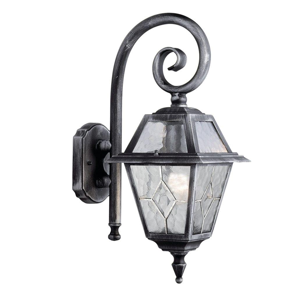 Genoa Black/Silver Outdoor Wall Light - Leaded Water Glass