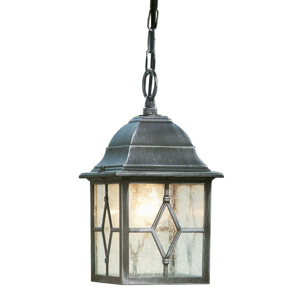 Genoa 1 Light Outdoor Black Silver Pendant - Leaded Glass