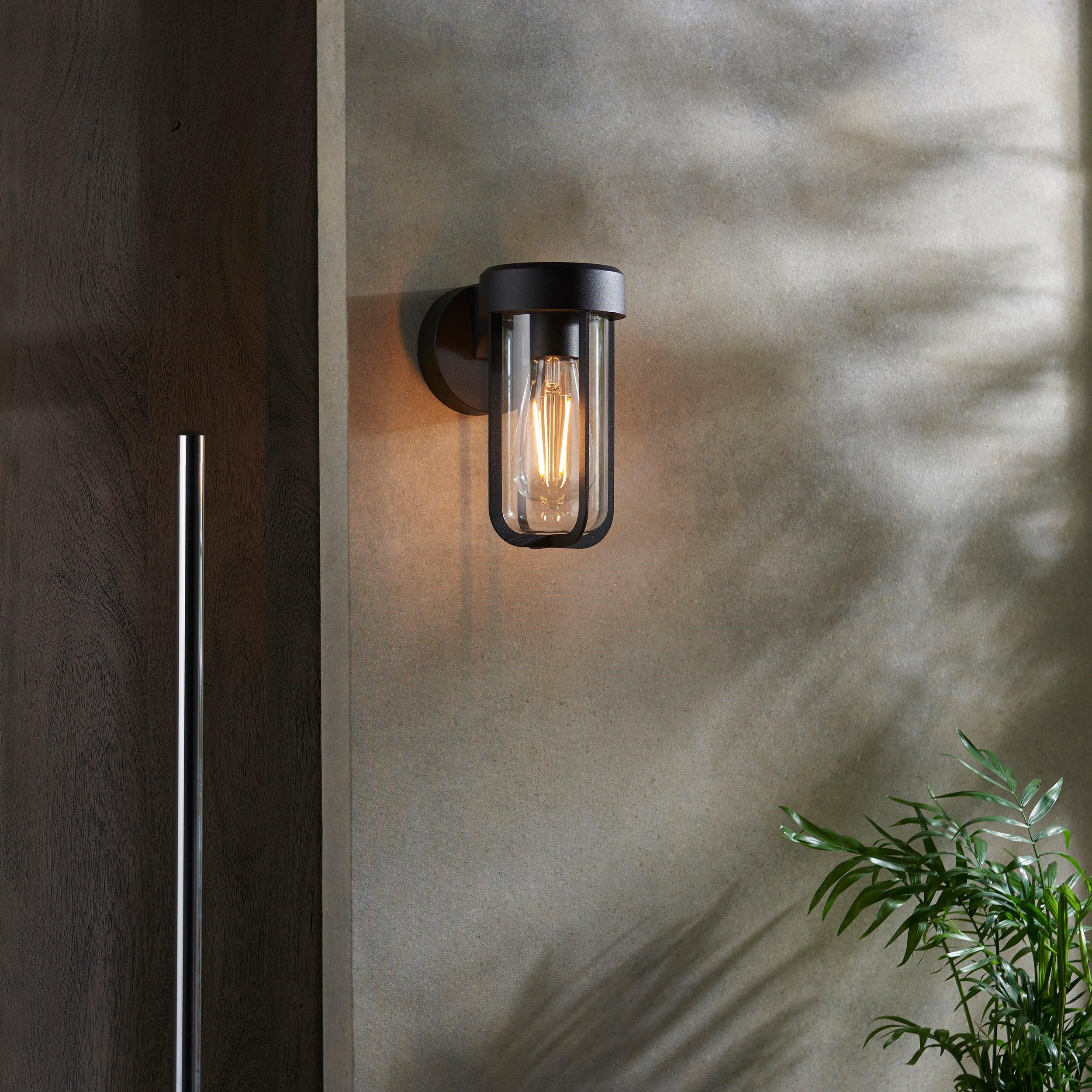 Newquay Black Outdoor Wall Light With Clear Glass Shade