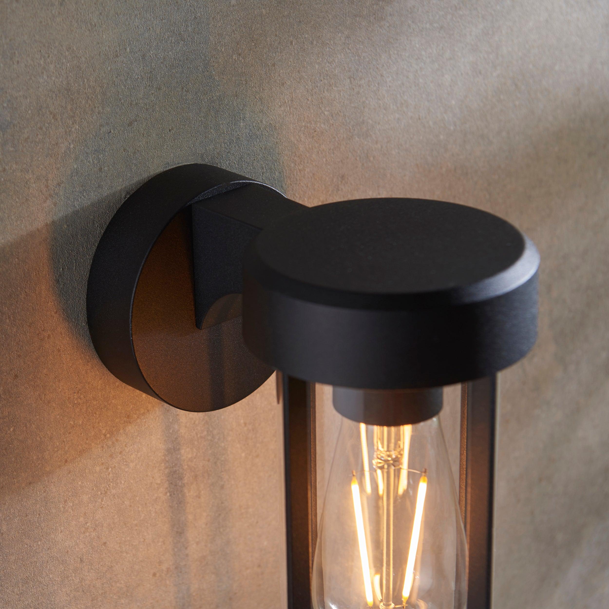 Newquay Black Outdoor Wall Light With Clear Glass Shade