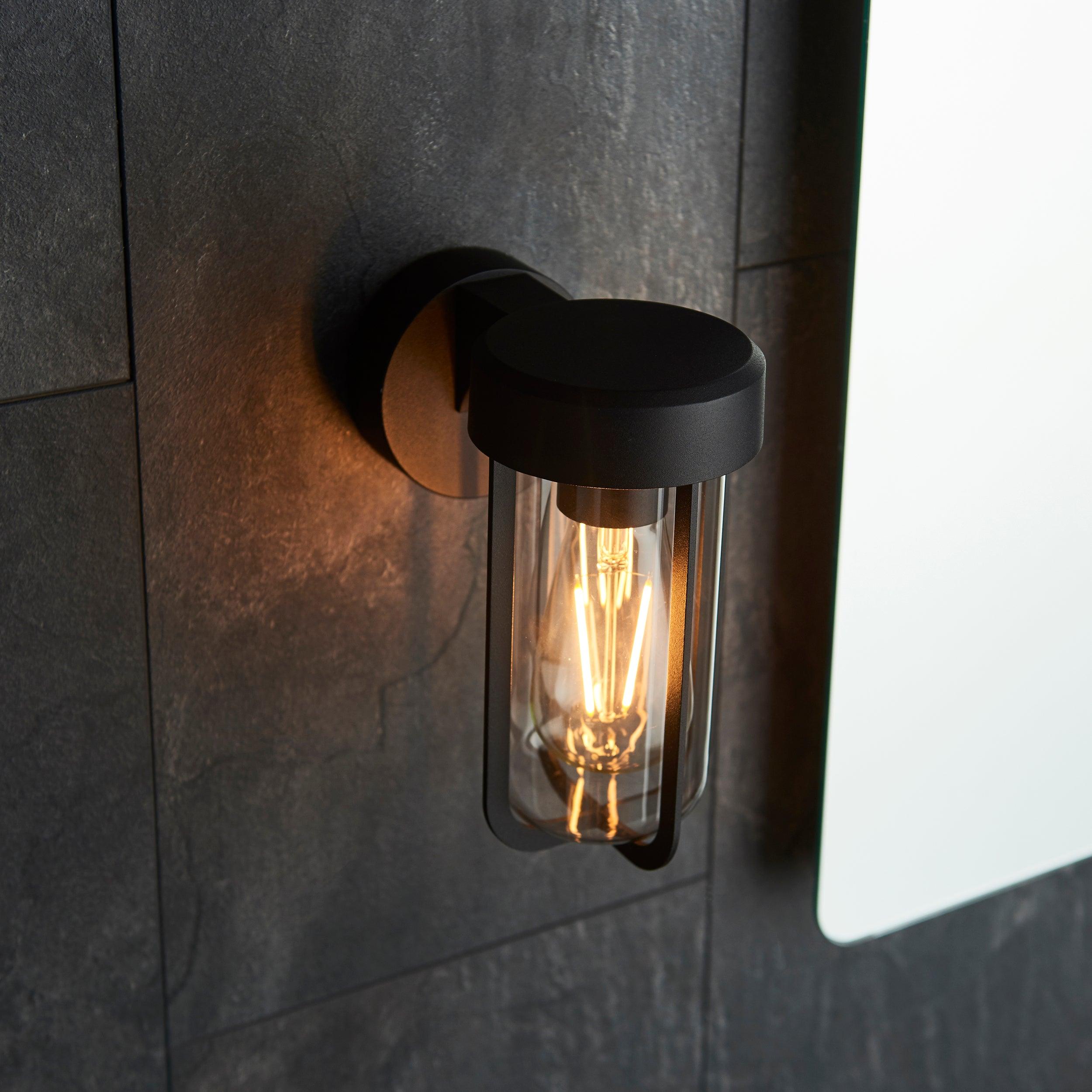 Newquay Black Outdoor Wall Light With Clear Glass Shade