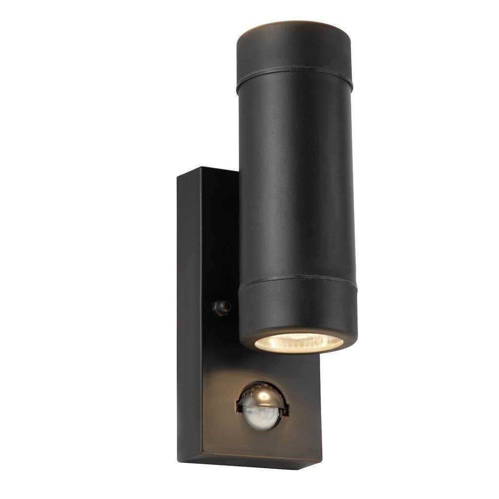 Coastal Marine Grade Outdoor 2 Light Up/Down Black Wall Light- PIR