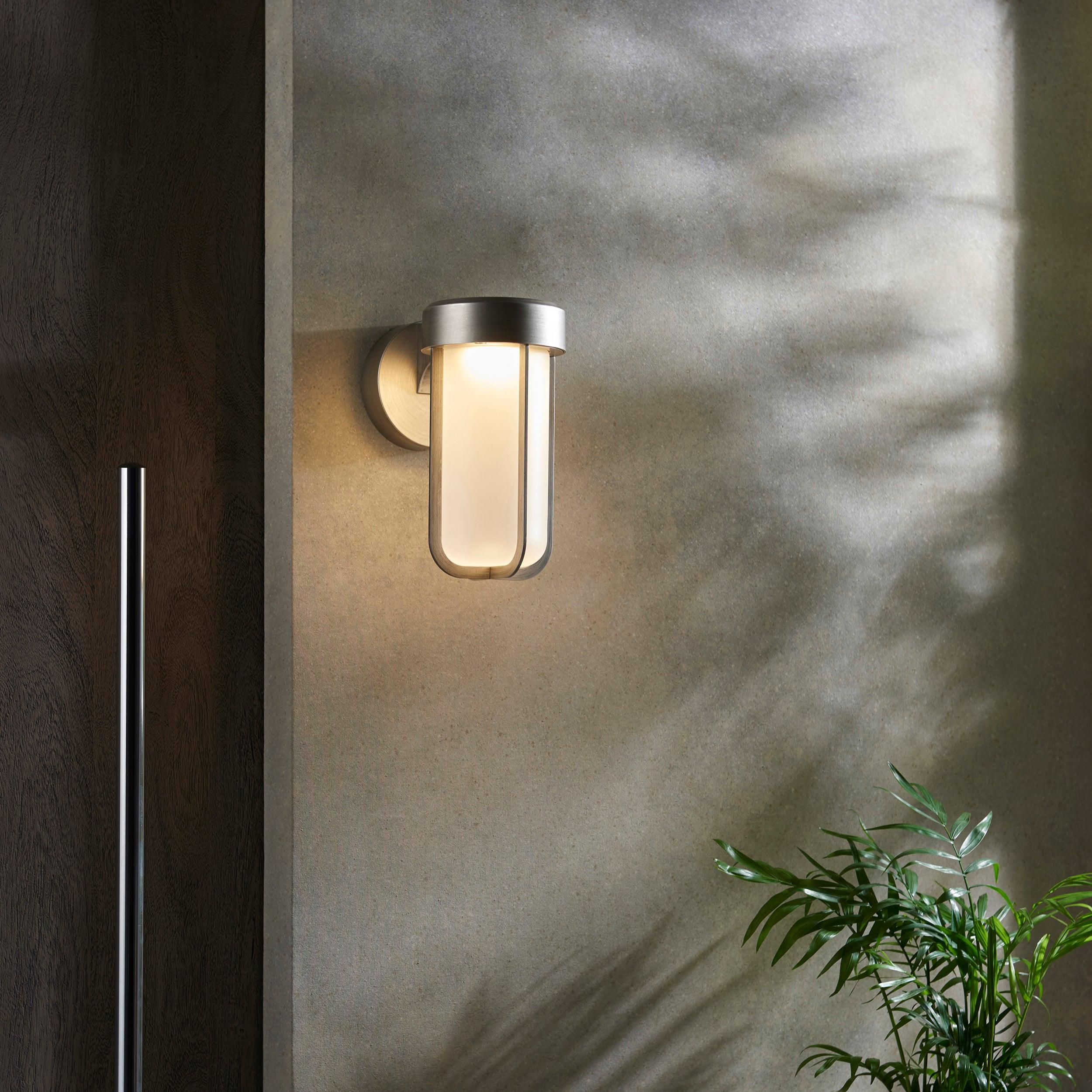 Newquay LED Silver Outdoor Wall Light with Frosted Shade