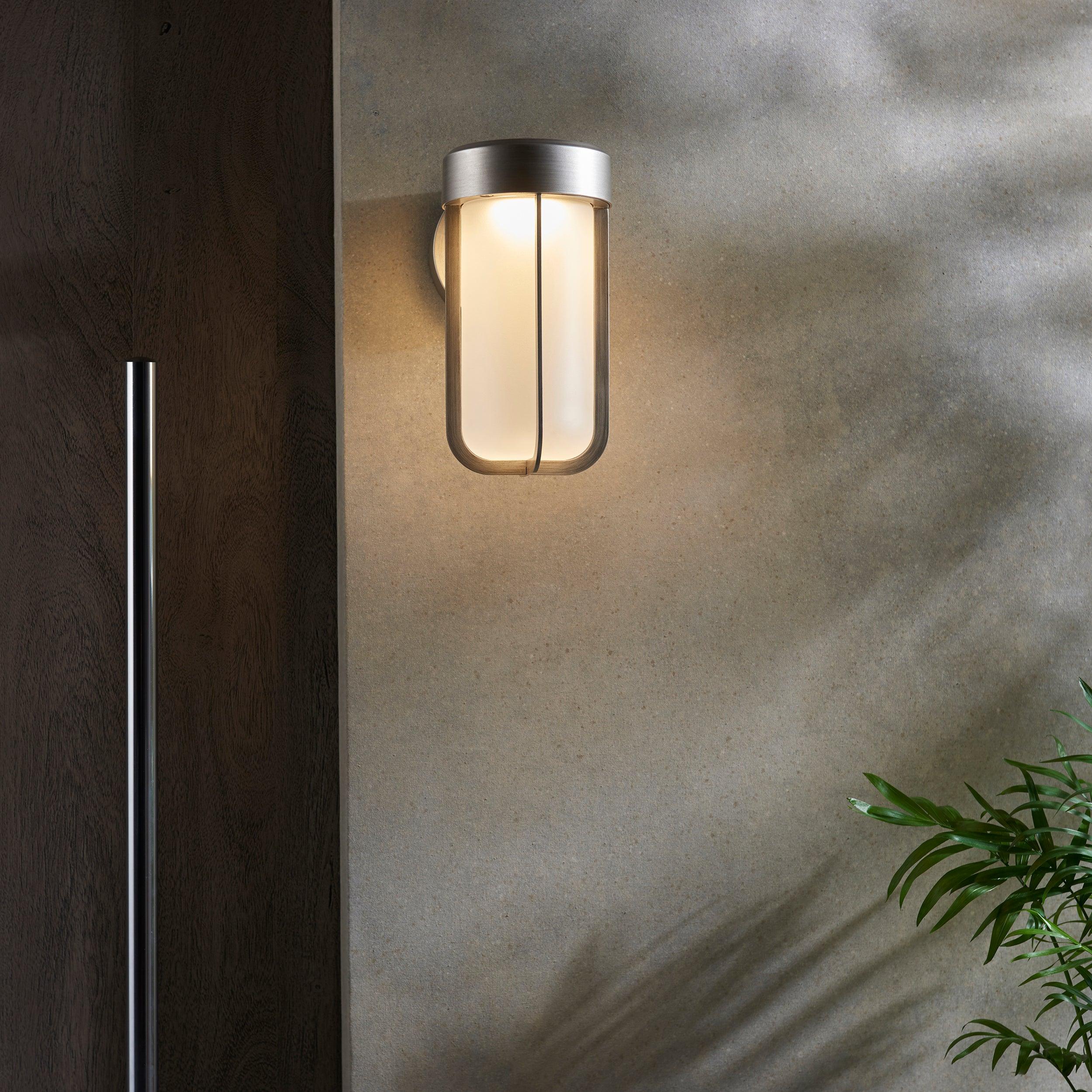 Newquay LED Silver Outdoor Wall Light with Frosted Shade