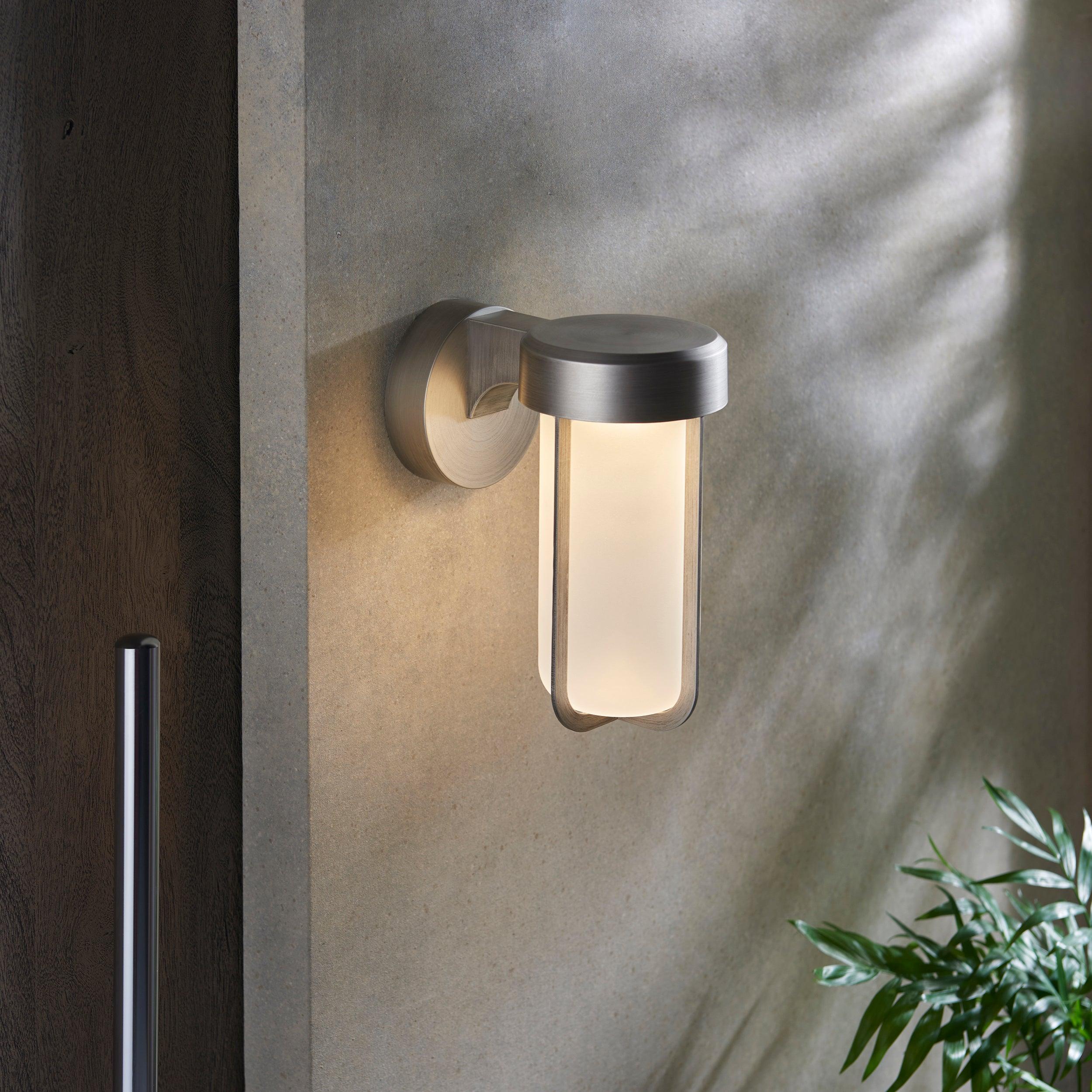 Newquay LED Silver Outdoor Wall Light with Frosted Shade