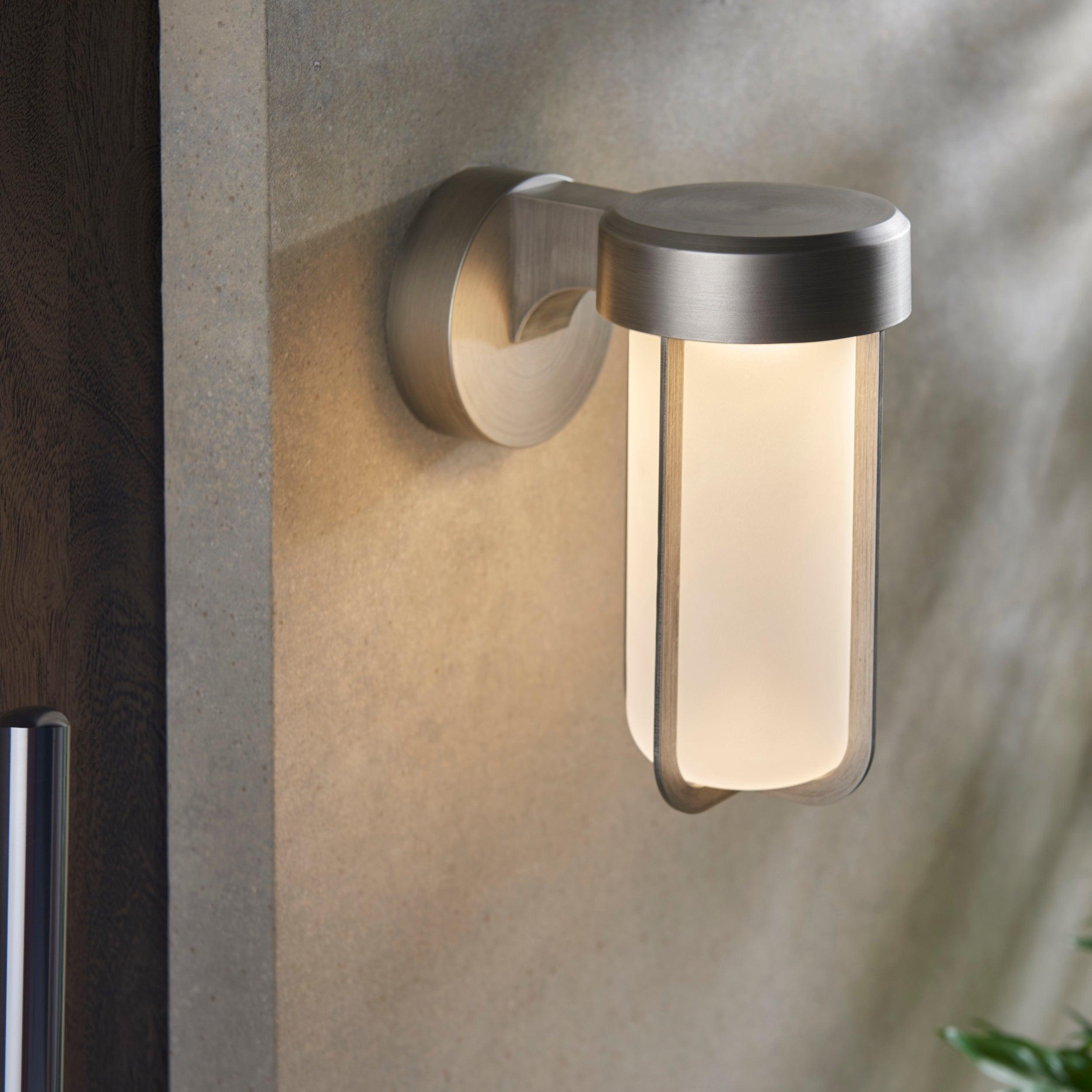 Newquay LED Silver Outdoor Wall Light with Frosted Shade