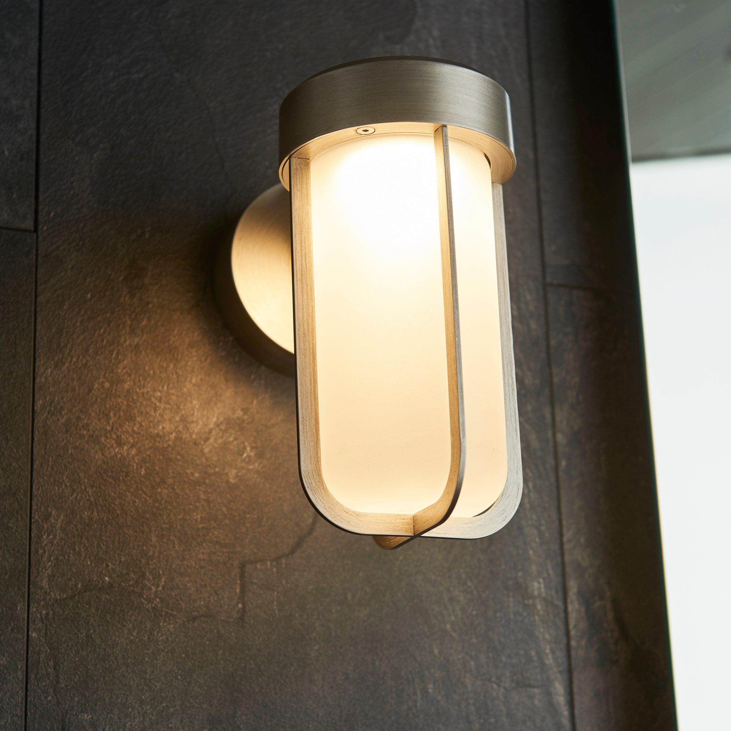 Newquay LED Silver Outdoor Wall Light with Frosted Shade