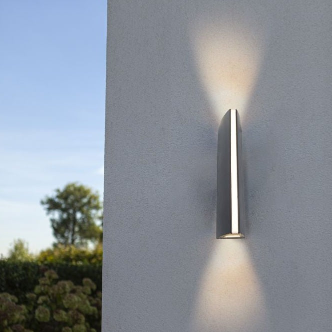 Lutec Leo Integrated LED Outdoor Wall Light In Dark Grey 5192701335 attached to an outdoor wall