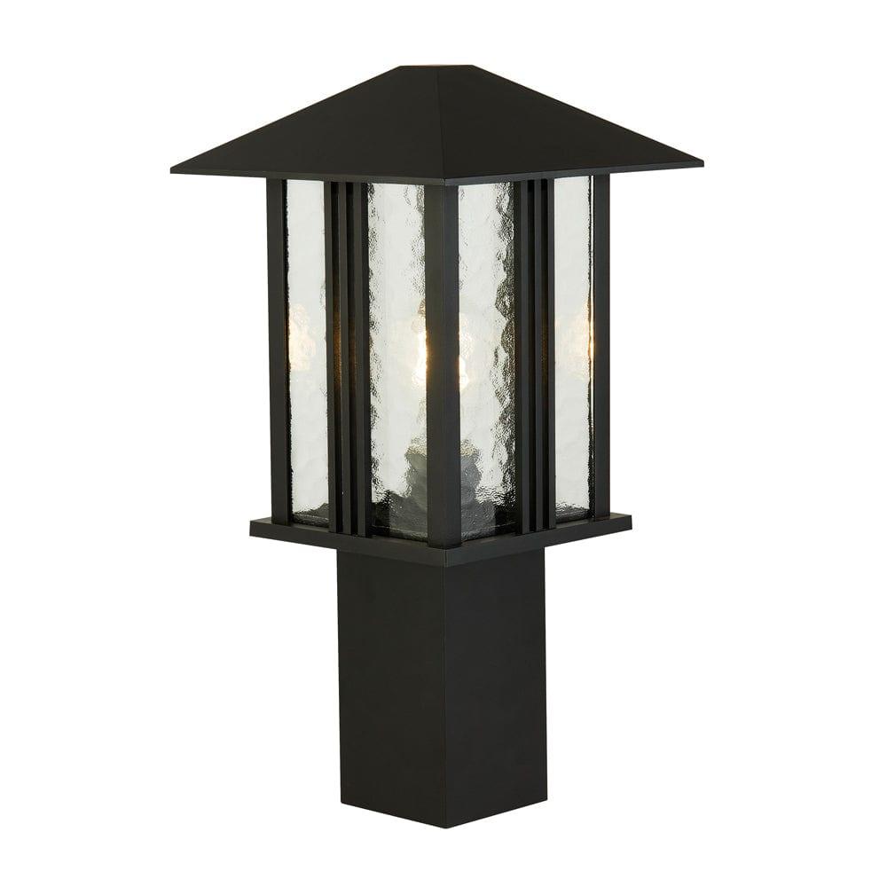 Venice 1 Light Outdoor Black/Water Glass Post - 45cm