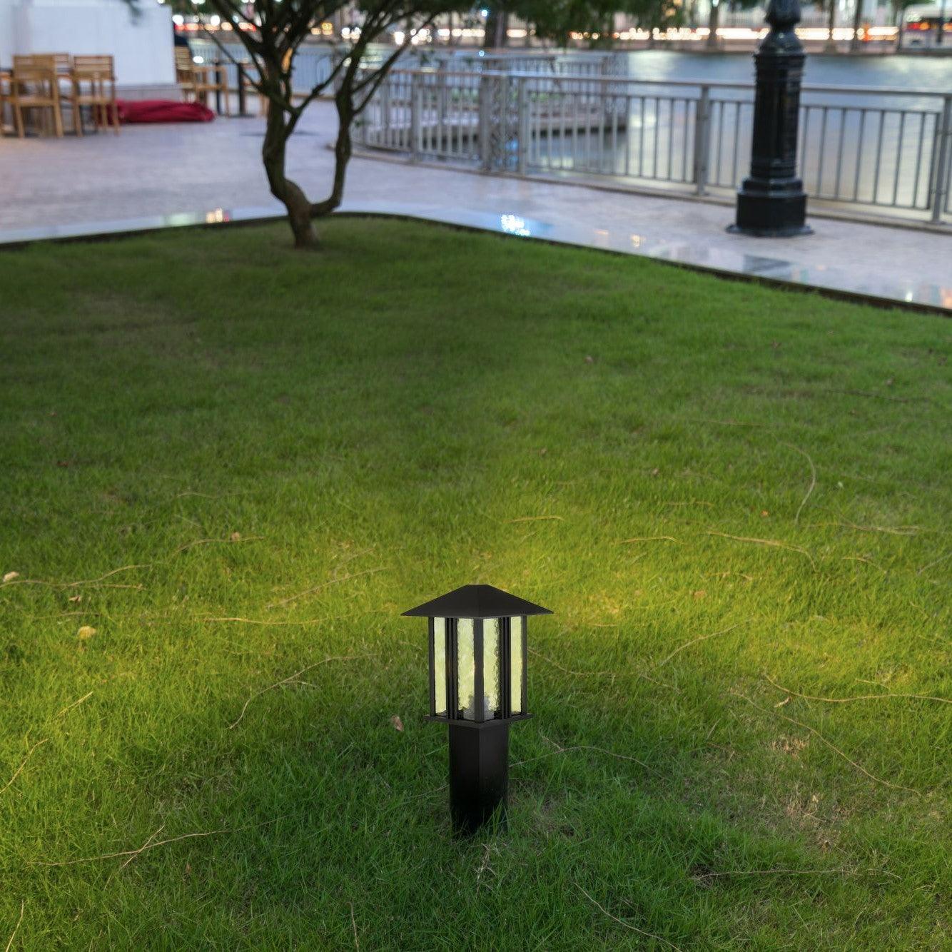 Venice 1 Light Outdoor Black/Water Glass Post - 45cm