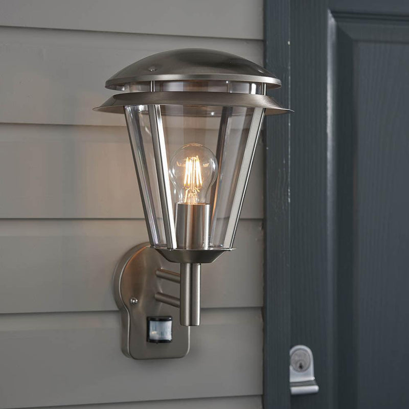 Iken Brushed Stainless Steel Outdoor Wall Light With PIR