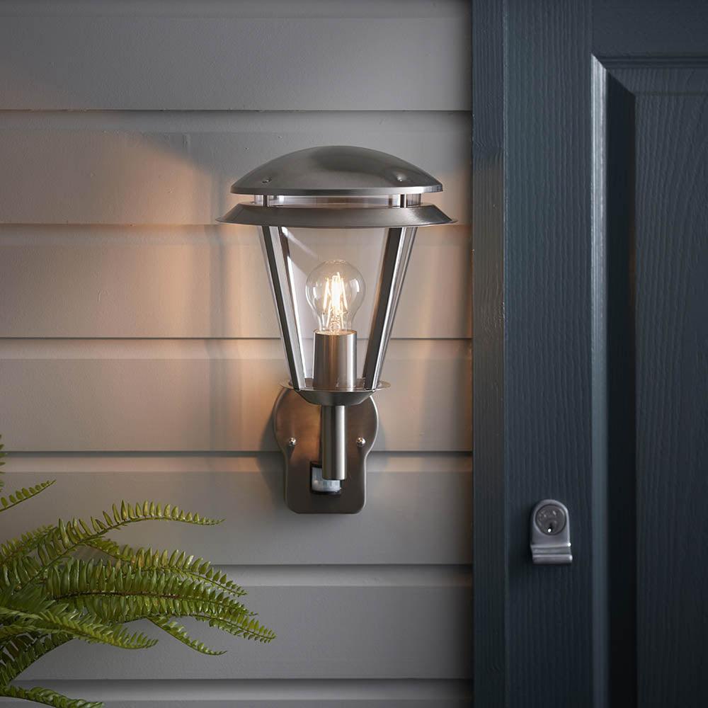 Iken Brushed Stainless Steel Outdoor Wall Light With PIR