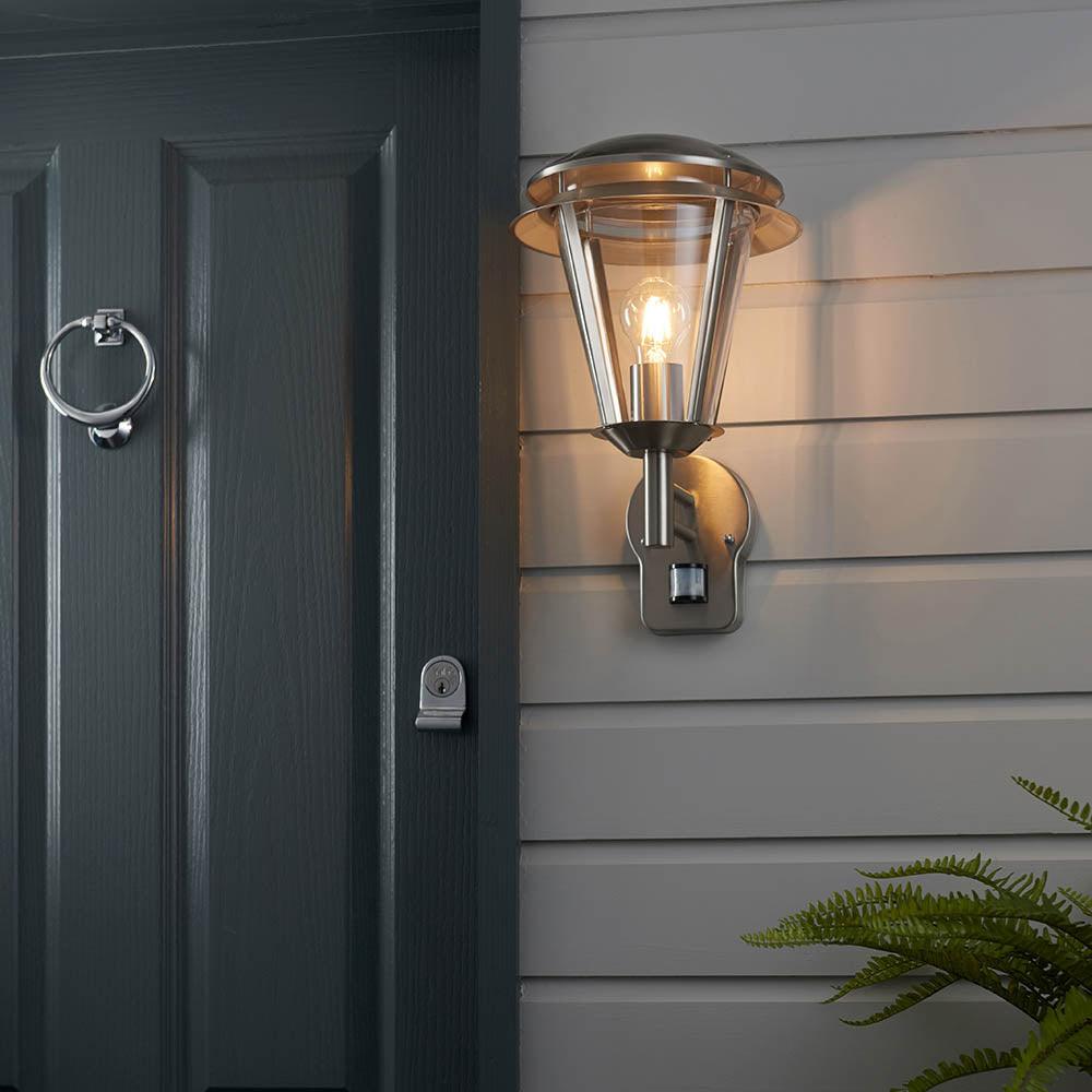 Iken Brushed Stainless Steel Outdoor Wall Light With PIR