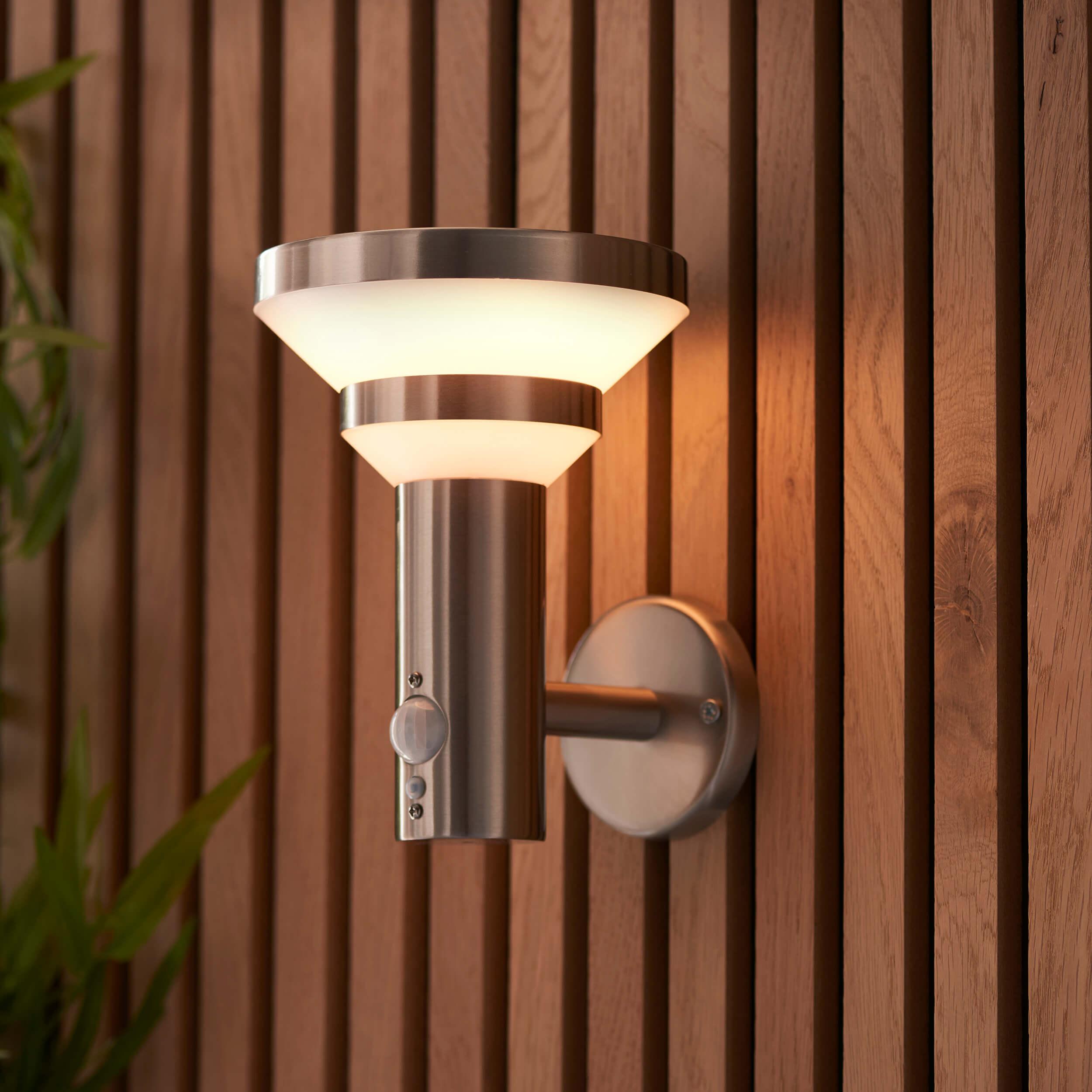 Halton Solar Powered Brushed Stainless Steel Outdoor Wall Light With PIR Sensor 96925