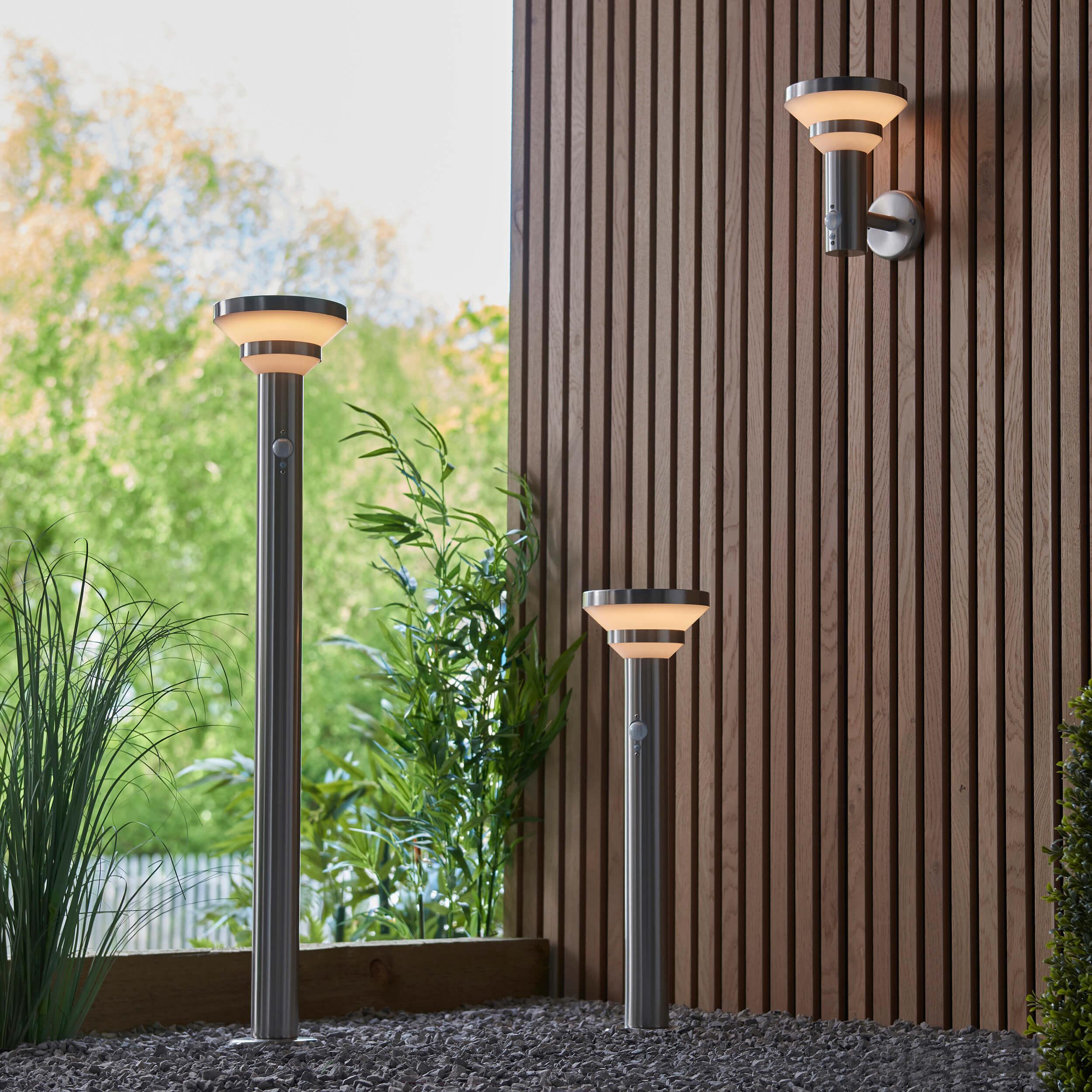 Halton Solar Powered Brushed Stainless Steel Outdoor Wall Light With PIR Sensor 96925