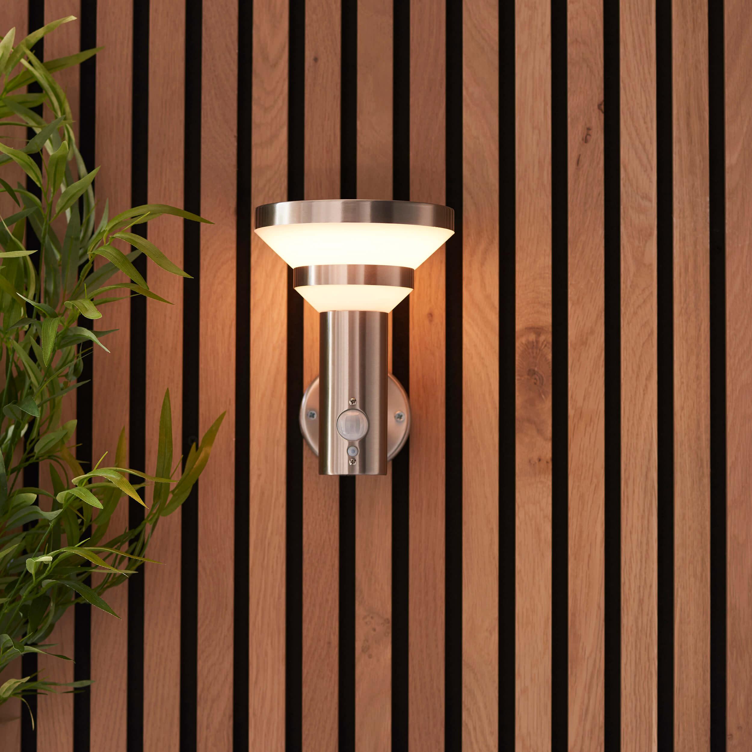 Halton Solar Powered Brushed Stainless Steel Outdoor Wall Light With PIR Sensor 96925