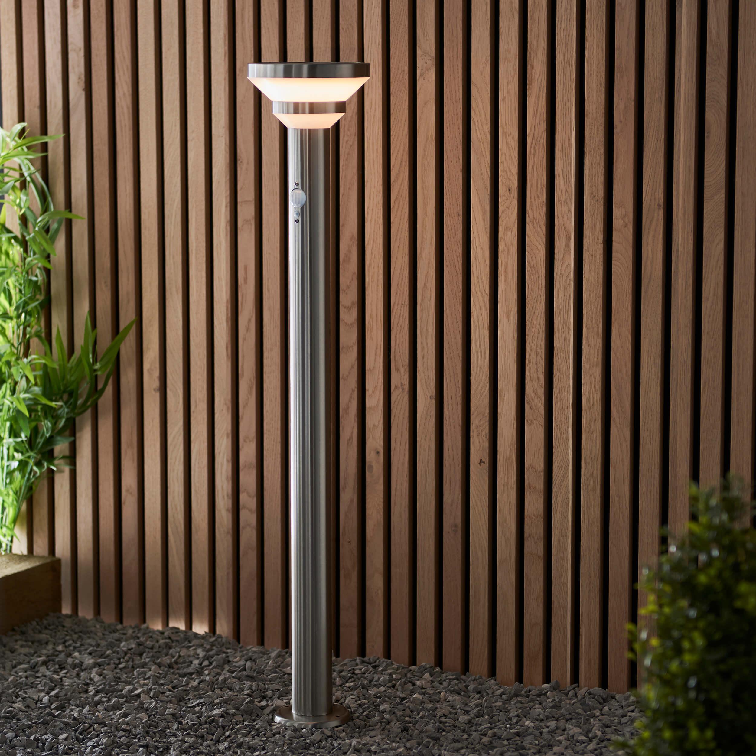 Halton 1 Light Solar Powered Brushed Stainless Steel Outdoor Bollard 96927