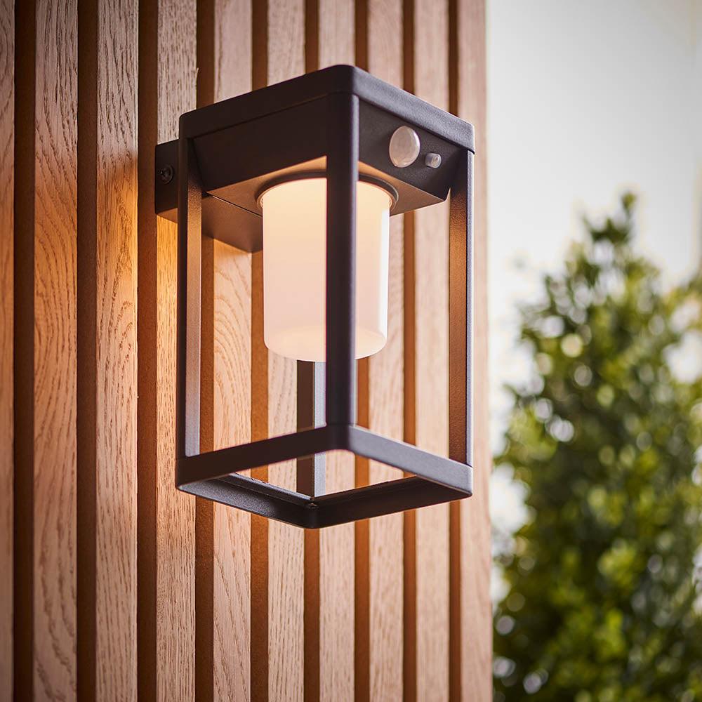 Hallam Solar Powered Black Outdoor Wall Light With PIR Sensor