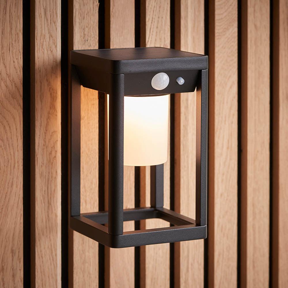 Hallam Solar Powered Black Outdoor Wall Light With PIR Sensor