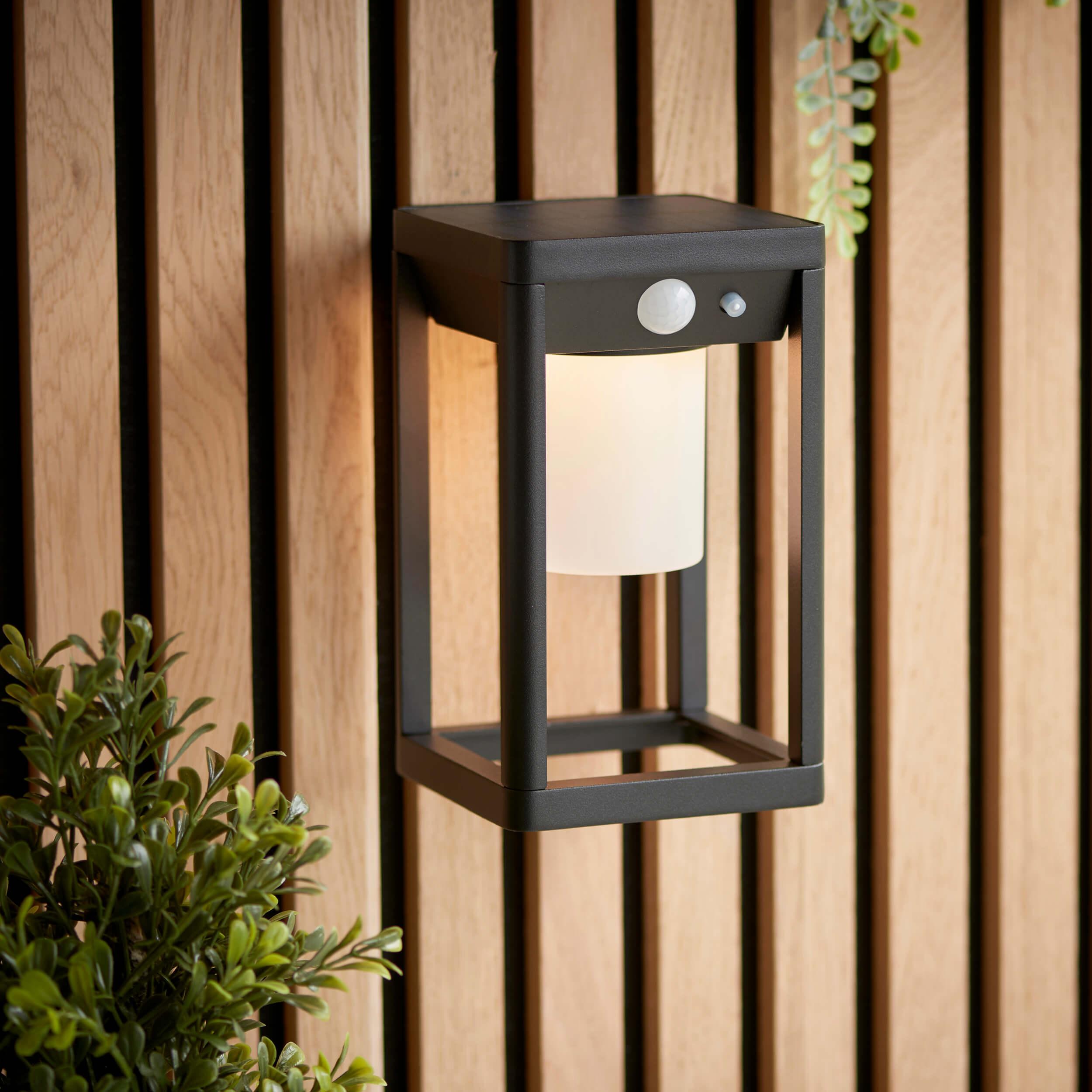 Hallam Solar Powered Black Outdoor Wall Light With PIR Sensor 96928