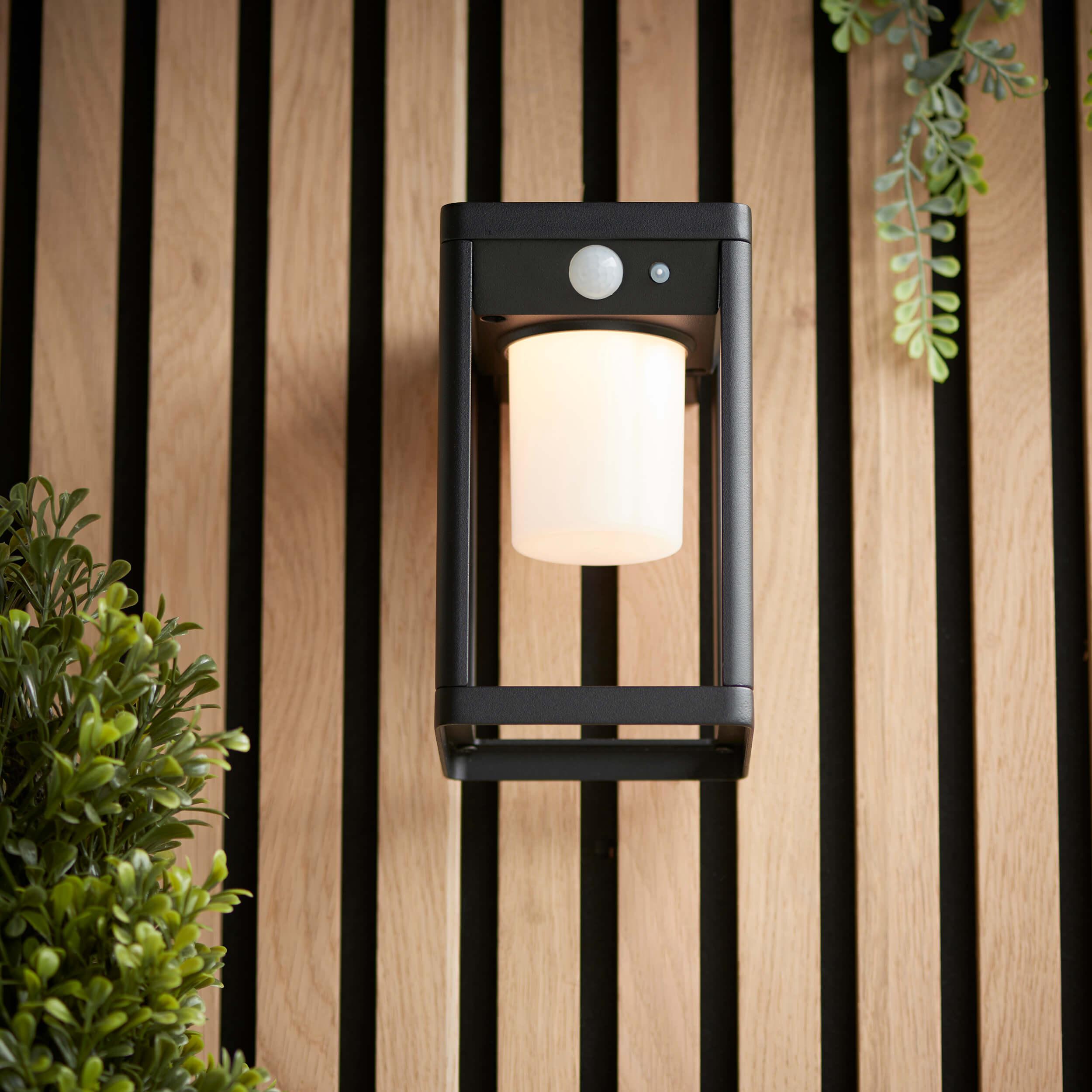 Hallam Solar Powered Black Outdoor Wall Light With PIR Sensor 96928