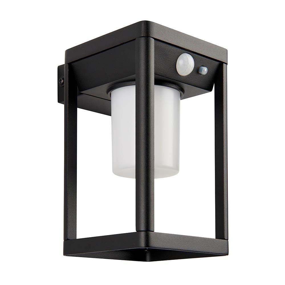 Hallam Solar Powered Black Outdoor Wall Light With PIR Sensor