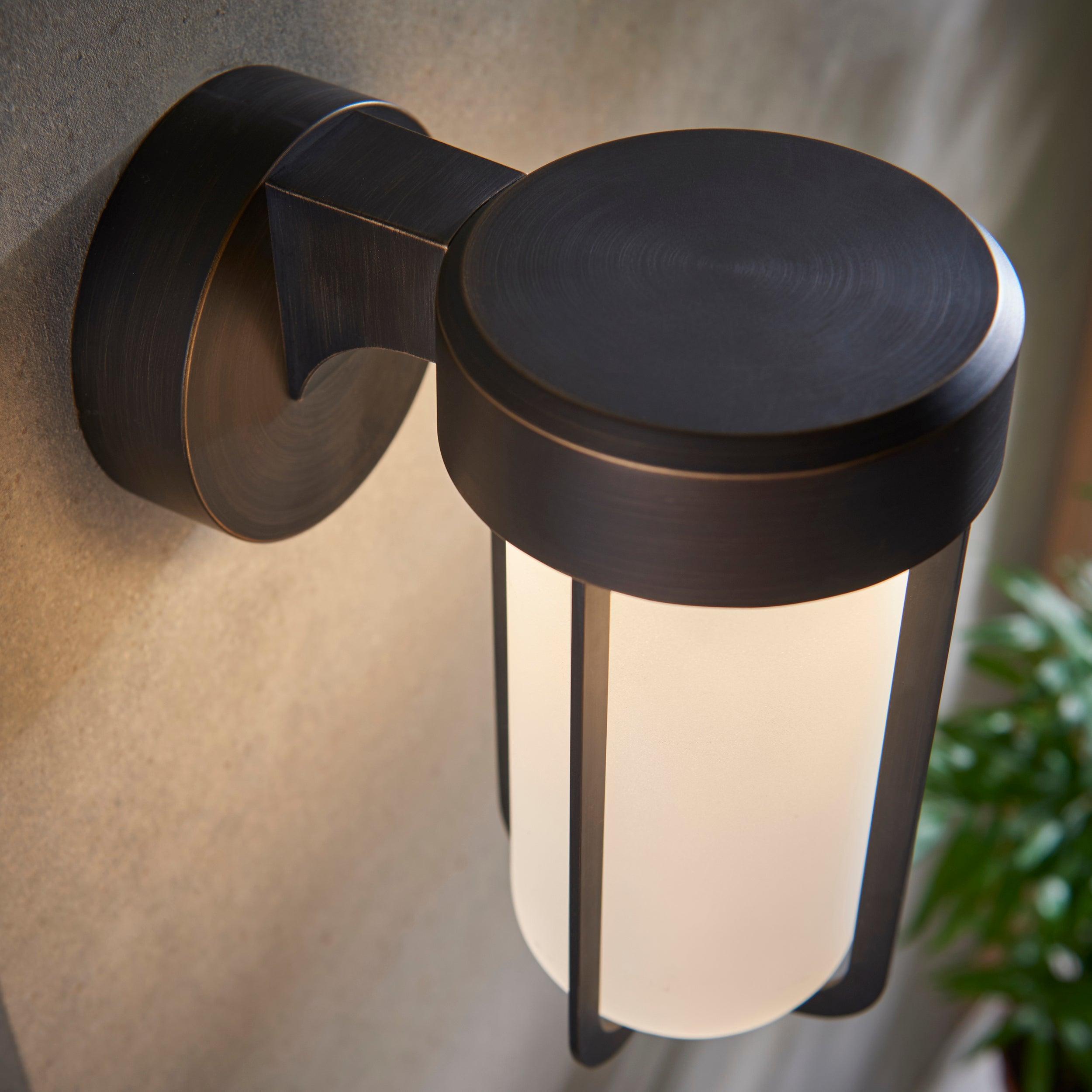 Newquay LED Bronze Outdoor Wall Light with Frosted Shade  Living Room Close Up