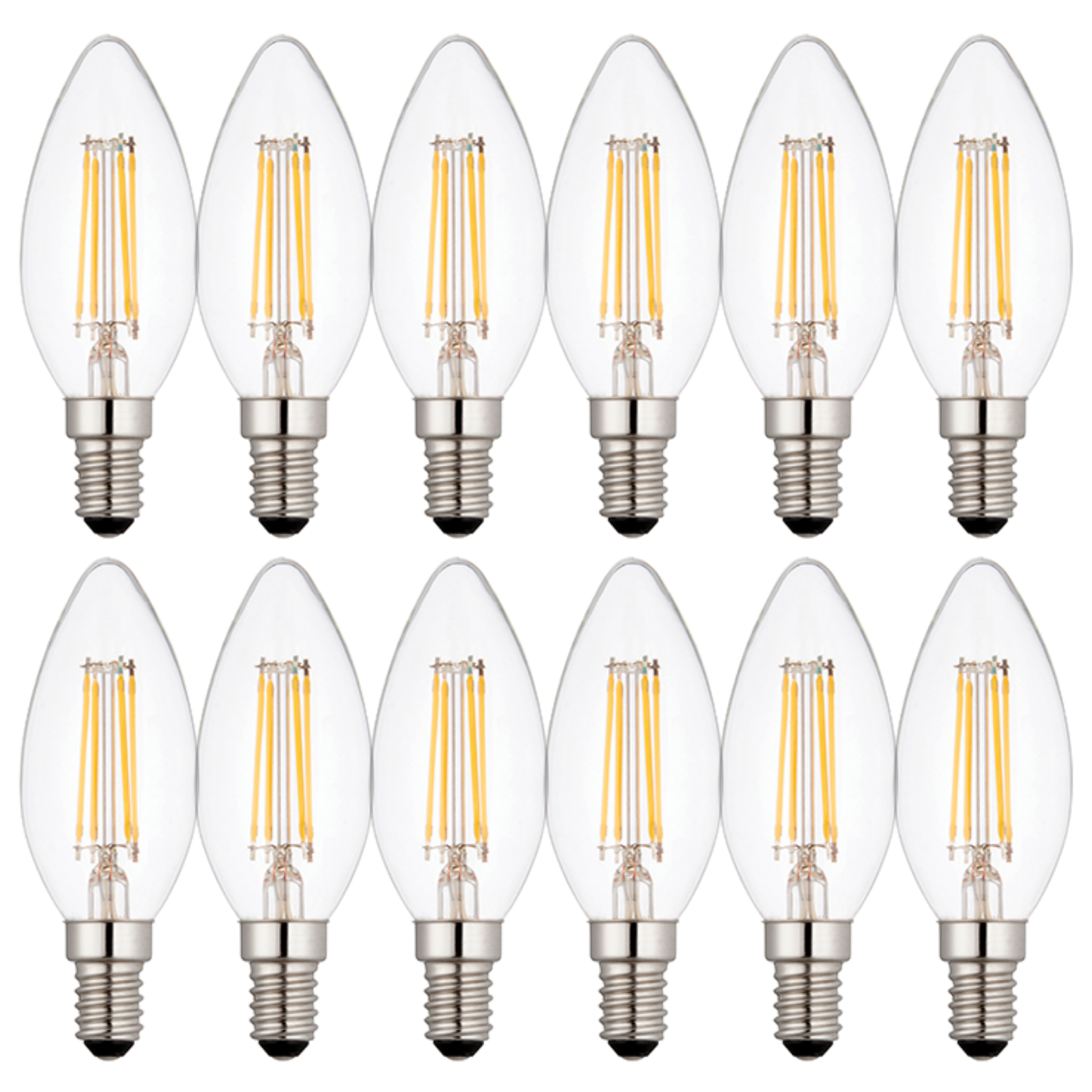 12 x E14 LED Dimmable Lamp/Bulb Candle Filament 4W (25W Equivalent)