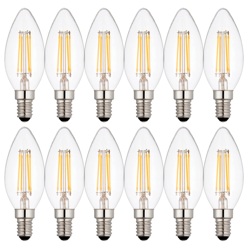 12 x E14 LED Dimmable Lamp/Bulb Candle Filament 4W (25W Equivalent)