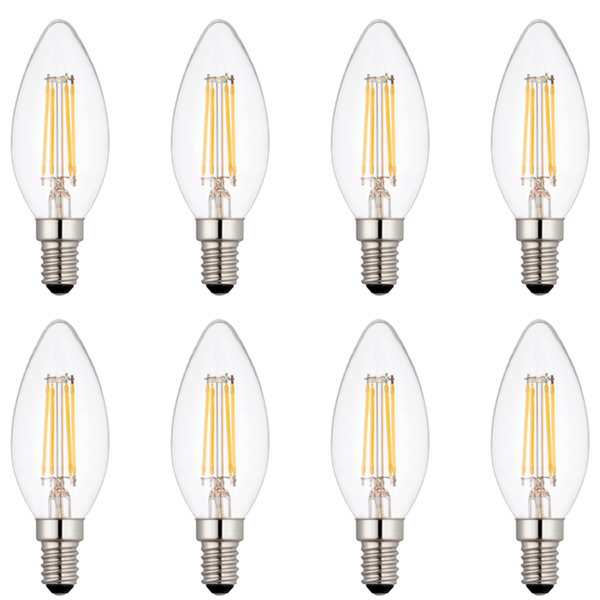 8 x E14 LED Dimmable Lamp/Bulb Candle Filament 4W (25W Equivalent)