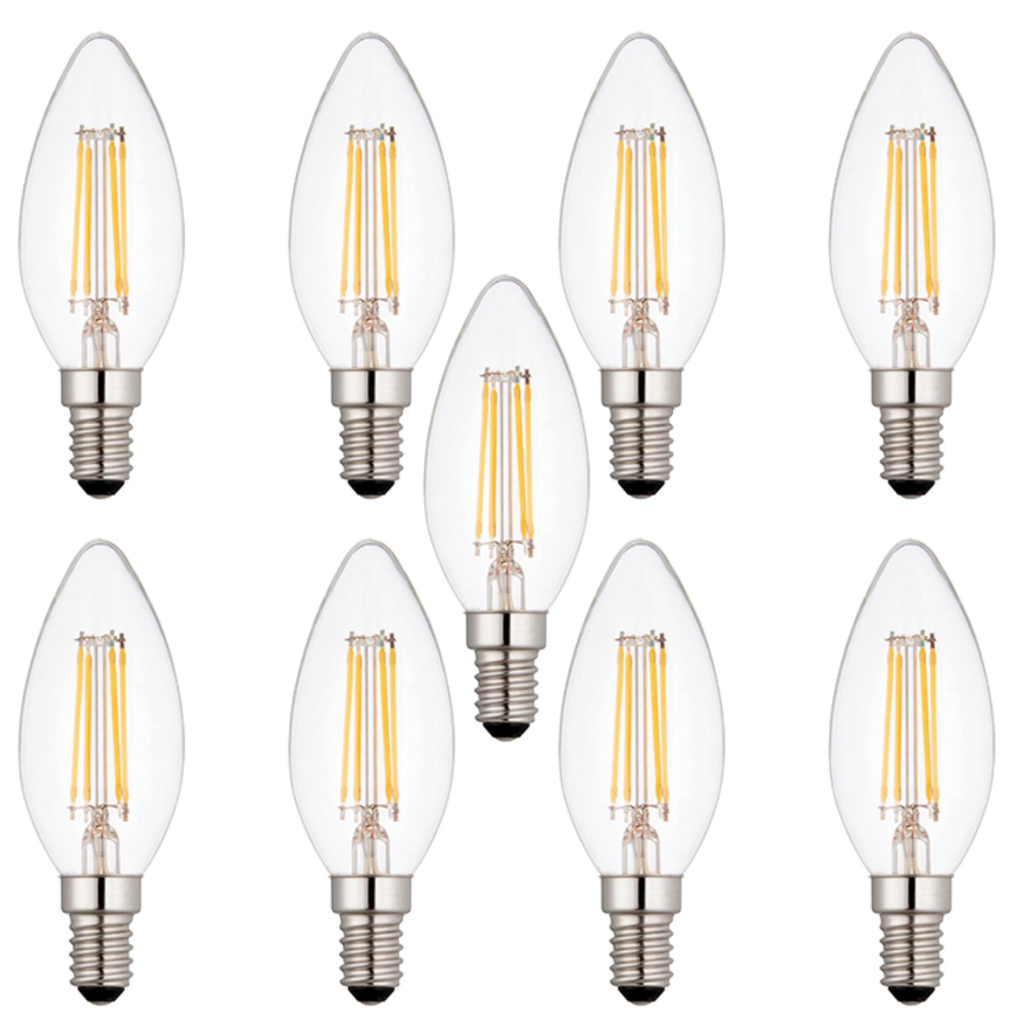 9 x E14 LED Dimmable Lamp/Bulb Candle Filament 4W (25W Equivalent)