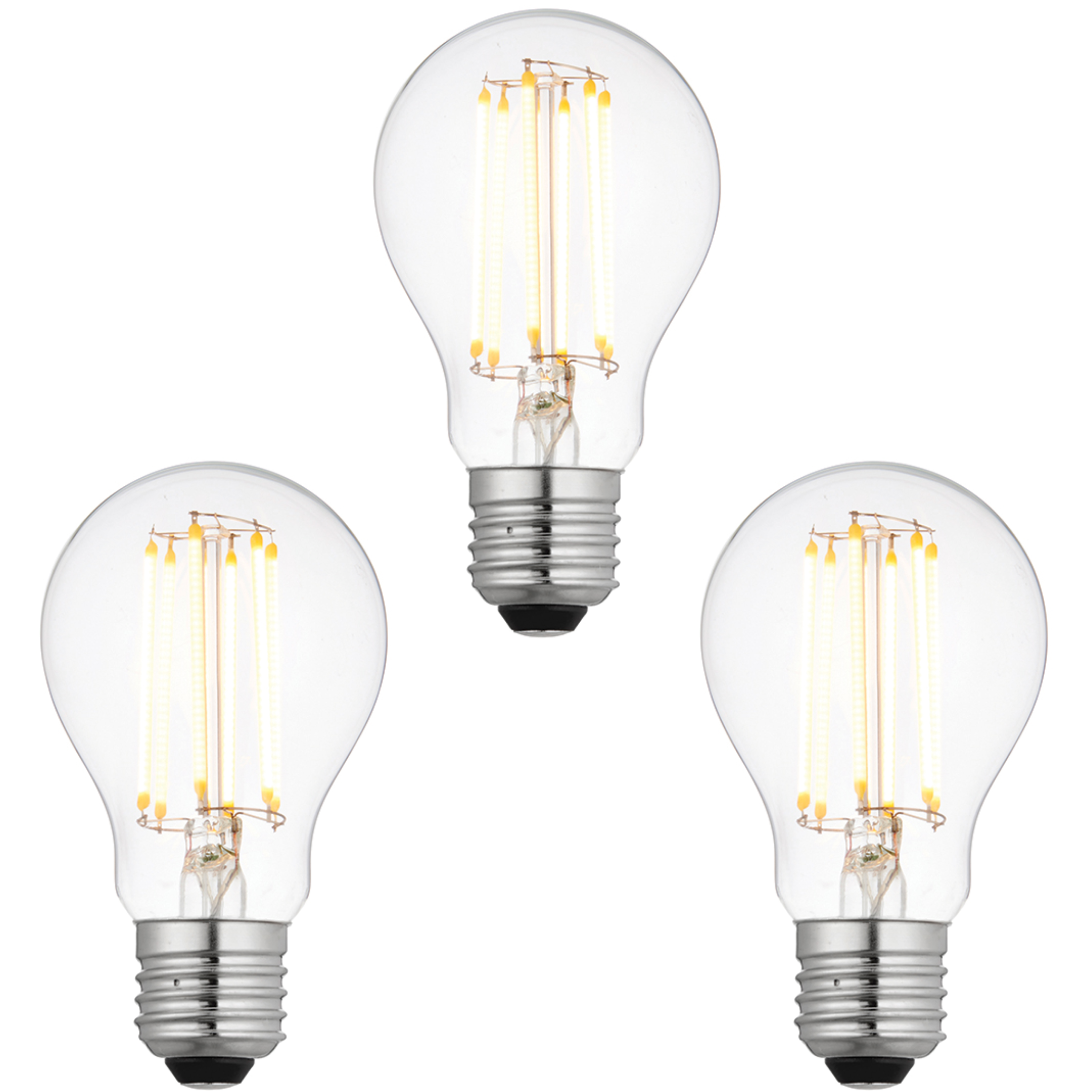 Three pack E27 LED Filament GLS 6W Warm White Bulb