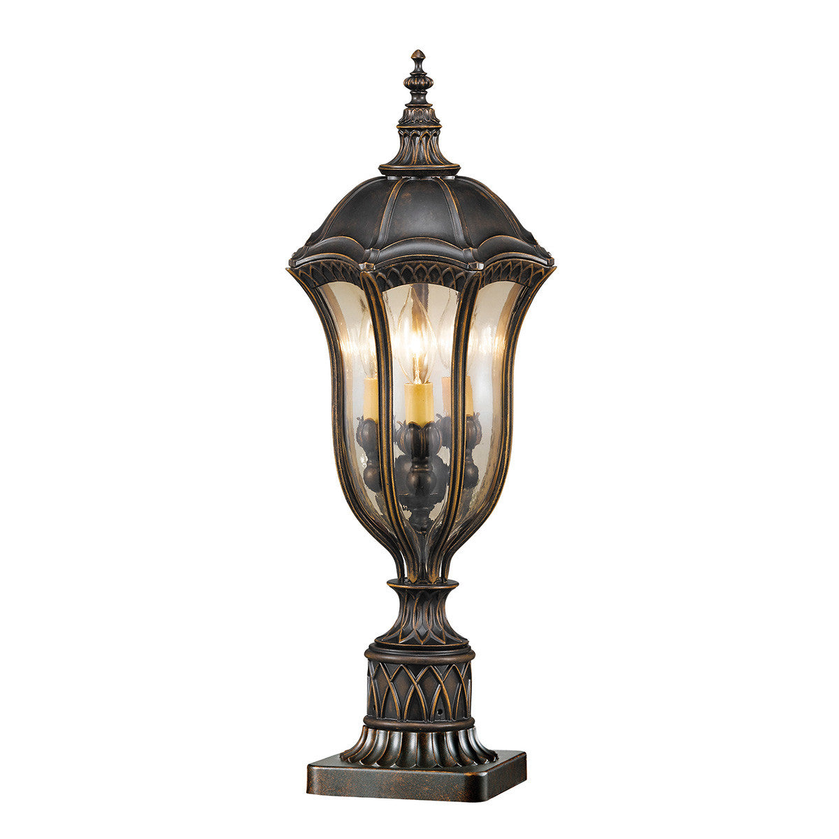 Elstead Baton Rouge Walnut Finish Outdoor Pedestal Lantern