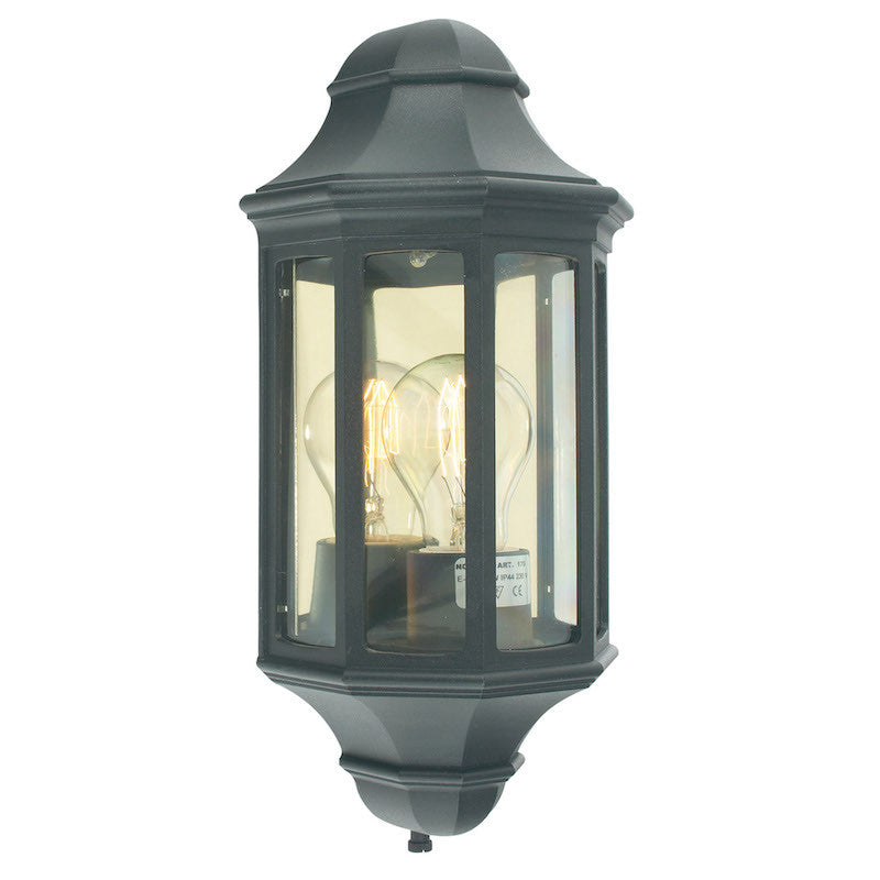 Elstead Malaga Black Finish Outdoor Mini Half Wall Lantern