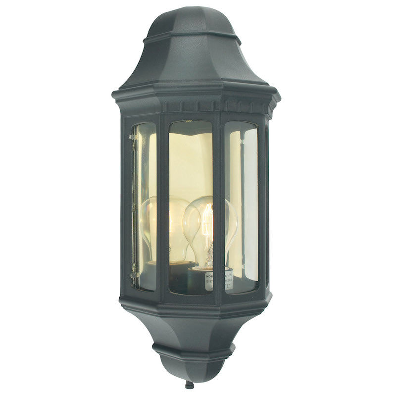 Elstead Malaga Black Finish Outdoor Half Wall Lantern