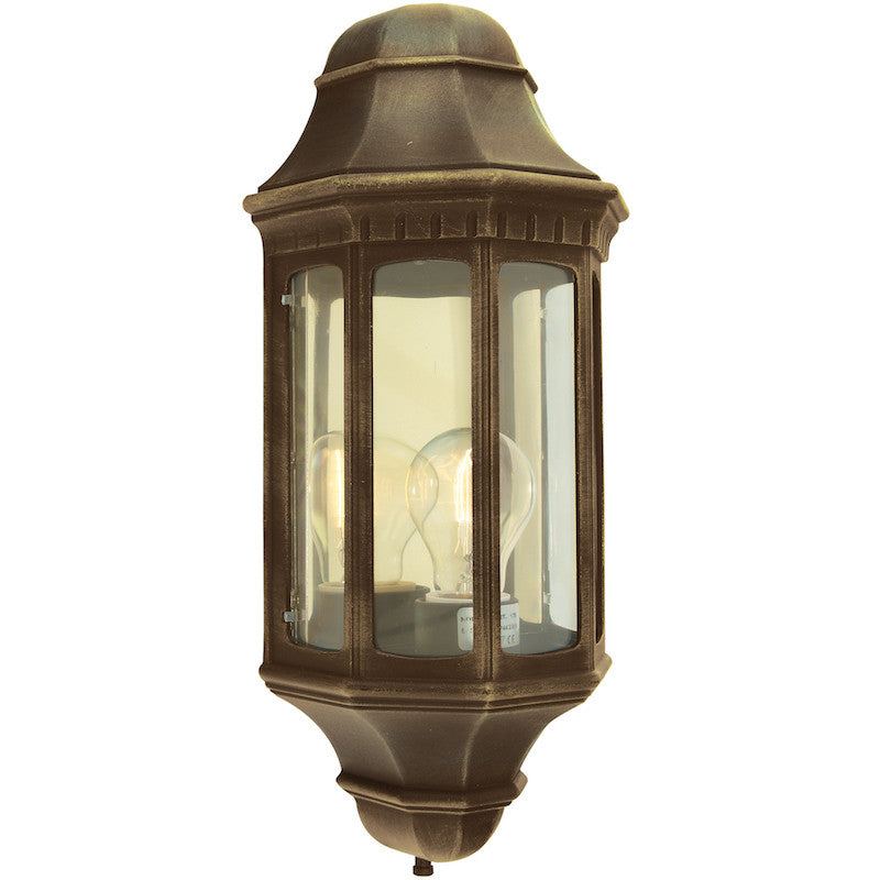 Elstead Malaga Black/Gold Finish Outdoor Half Wall Lantern