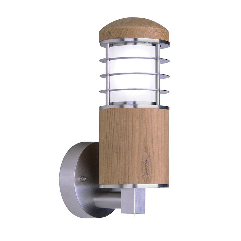 Elstead Poole Stainless Steel And Teak Outdoor Wall Light